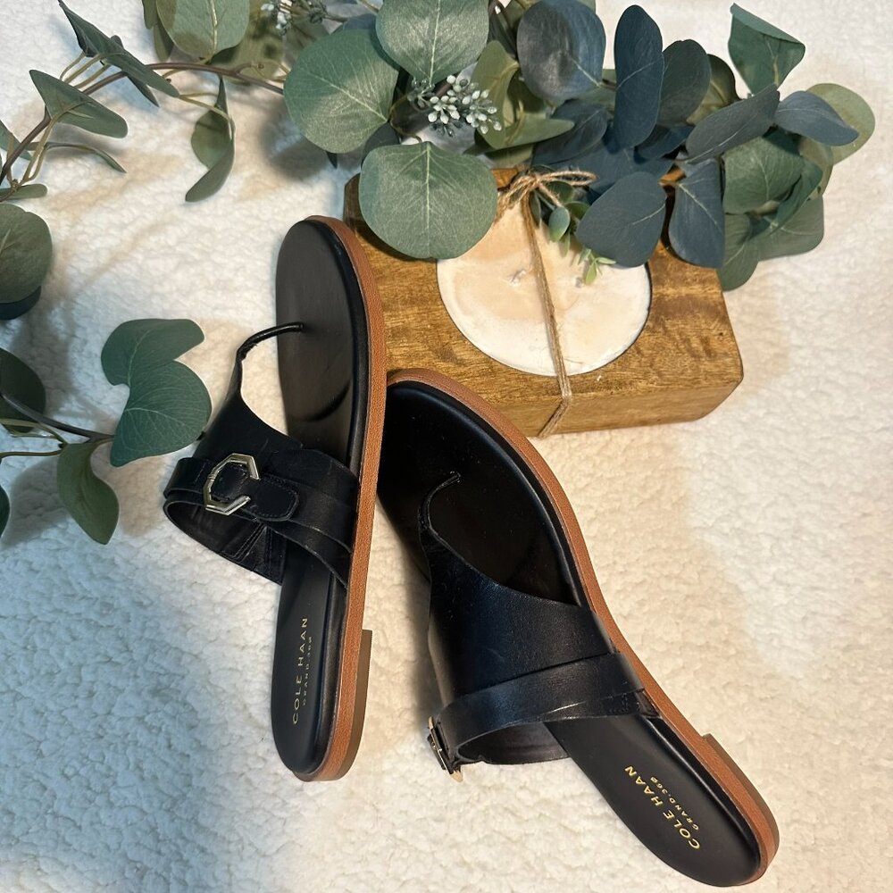 Cole Haan Black Leather Sandals with Buckle Size 8 - Picture 2 of 8